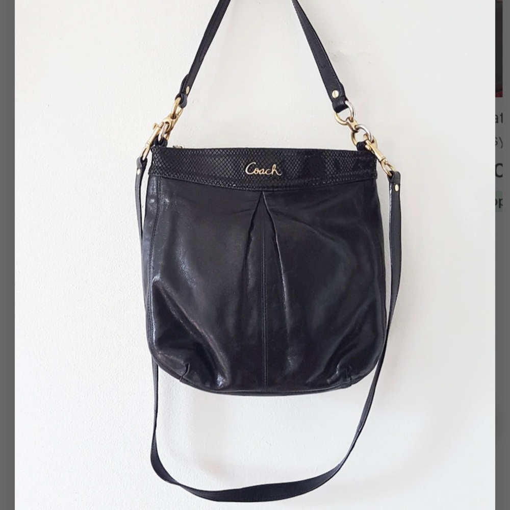 Coach Ashley Black Leather Hippie Purse Medium Shoulder Bag